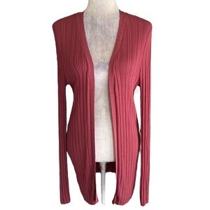 JOIE Rhubarb Pink Ribbed Fitted Open Front Cardigan - L